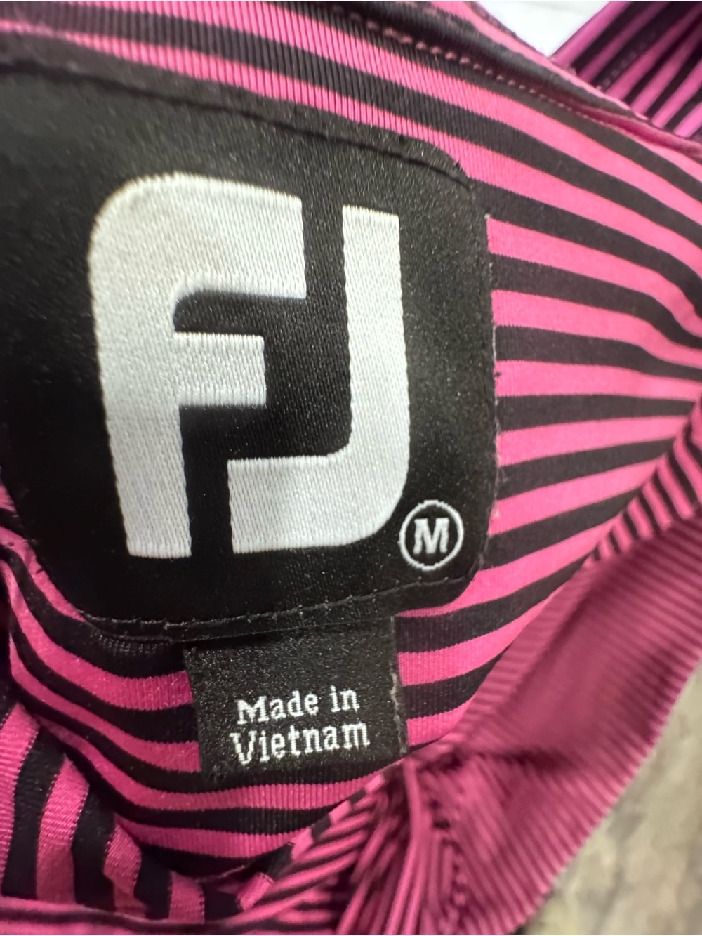 FootJoy FJ Men’s Medium Pink Black Striped Performance Golf Polo Stretch Shirt - Picture 11 of 12